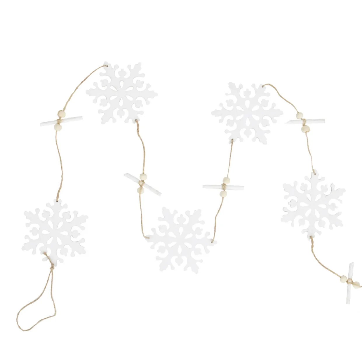 4' White Snowflakes on Jute Rope Hanging Christmas Garland