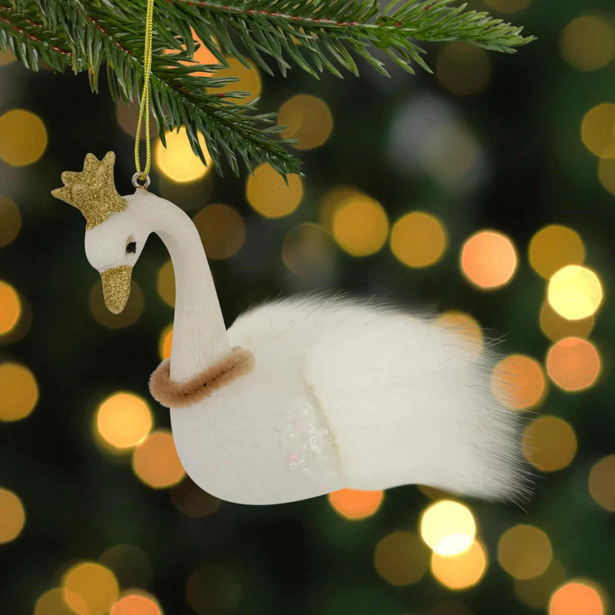 4.5" White Swan Glass Christmas Ornament