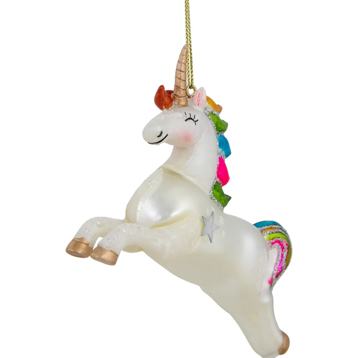 4.5" White Unicorn with Rainbow Mane Glittered Christmas Glass Ornament