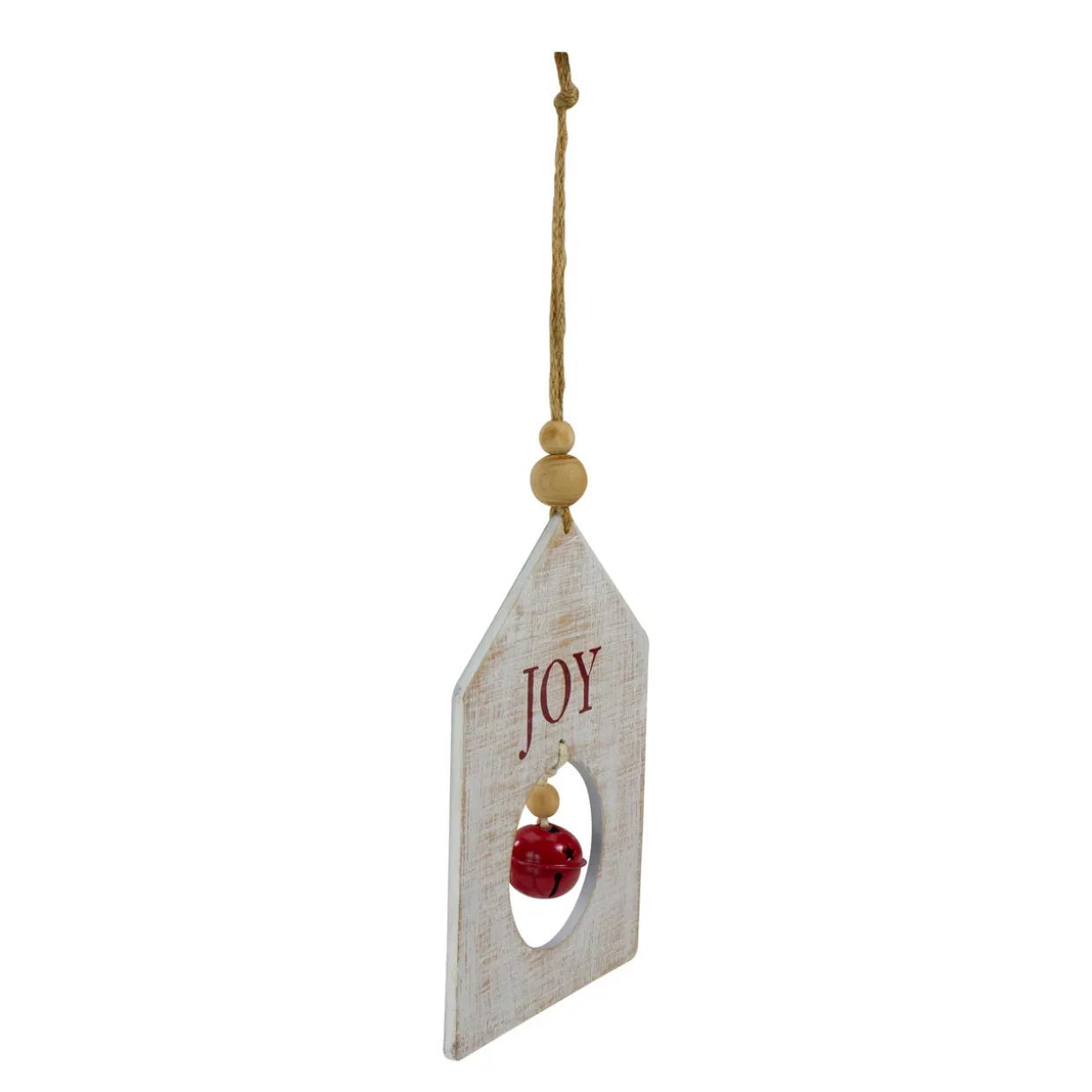 8" White Wooden "JOY" With Red Bell Christmas Ornament