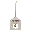 8" White Wooden "Peace" With Gold Bell Christmas Ornament