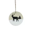 3.9" Winter Deer with Pine Trees on Wood Disc Christmas Ornament