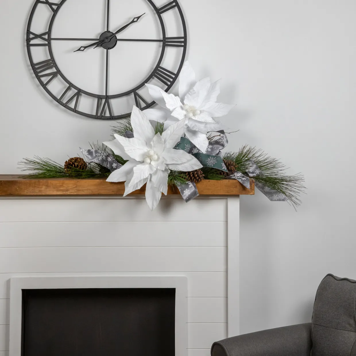 24" Winter White Glittered Poinsettia Christmas Stem Spray