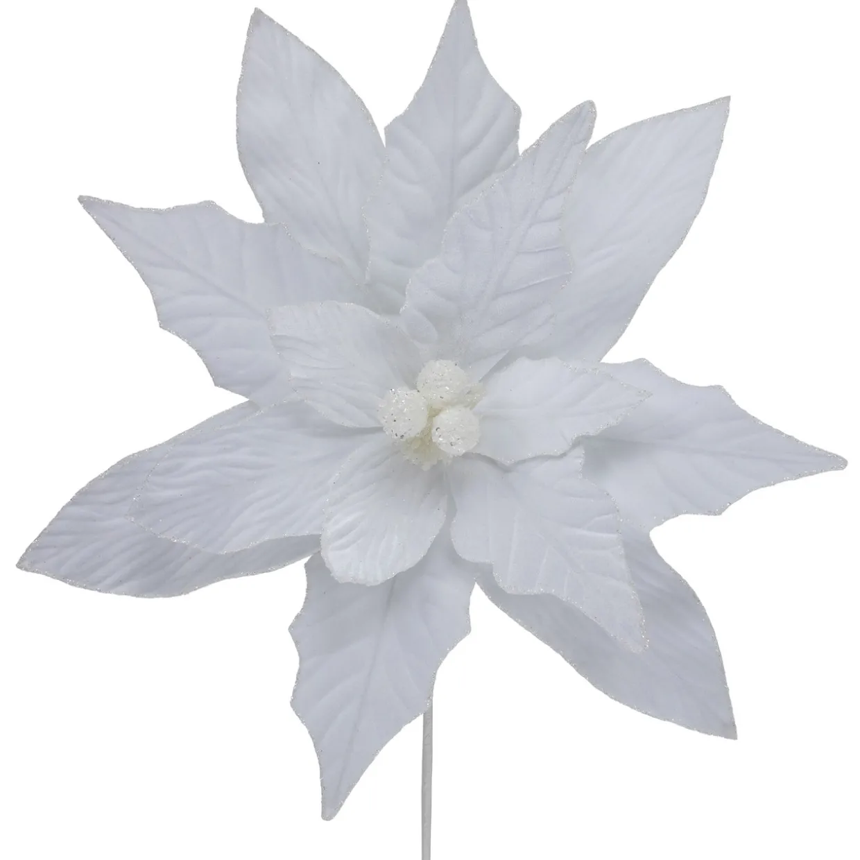 24" Winter White Glittered Poinsettia Christmas Stem Spray