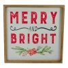 16" Wooden Framed "Merry And Bright" Metal Christmas Sign