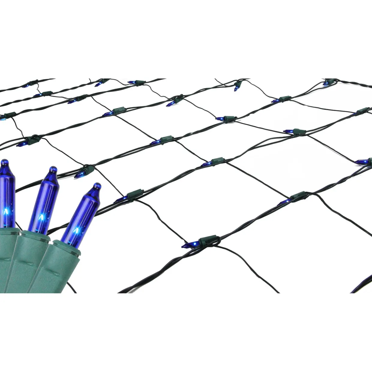 4' x 6' Blue Mini Net Style Christmas Lights, Green Wire