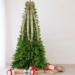 48" x 10" Burlap and Gold Scroll 16 Loop Christmas Bow Decoration