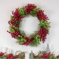 5' x 8" Frosted Pine and Red Berry Christmas Garland - Unlit