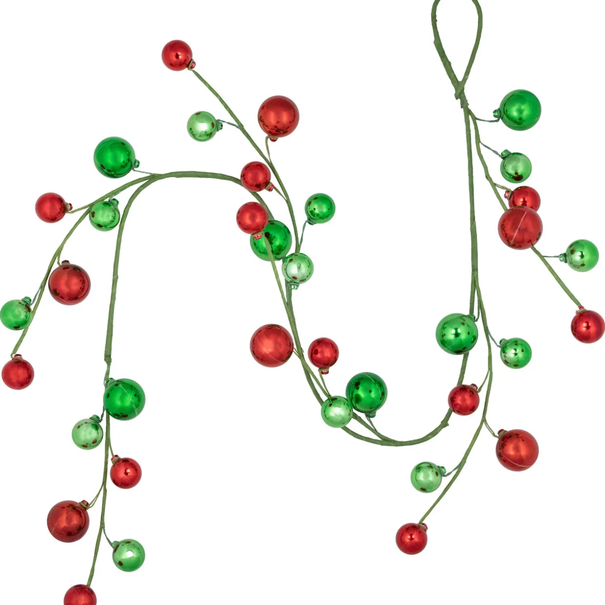 4' x 6" Green and Red Ball Ornament Christmas Garland, Unlit