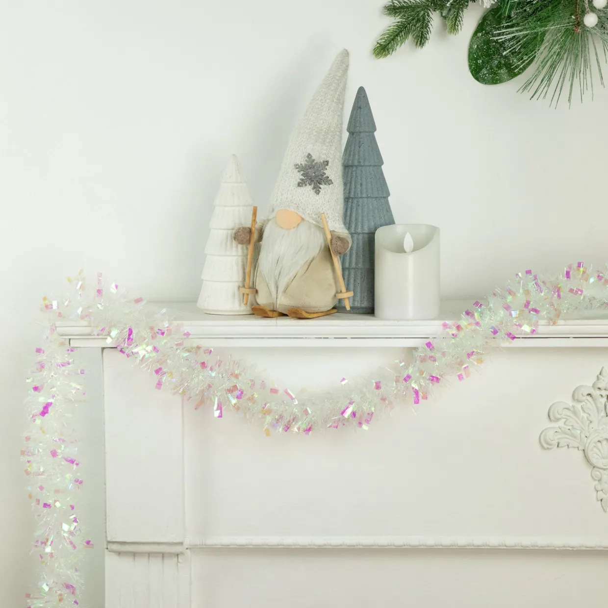 12' x 3" Iridescent and Snowblush Wide Cut Tinsel Christmas Garland - Unlit