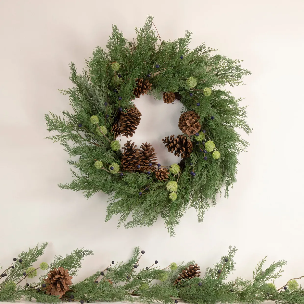 5' x 10" Pine and Blueberry Christmas Garland with Pinecones, Unlit