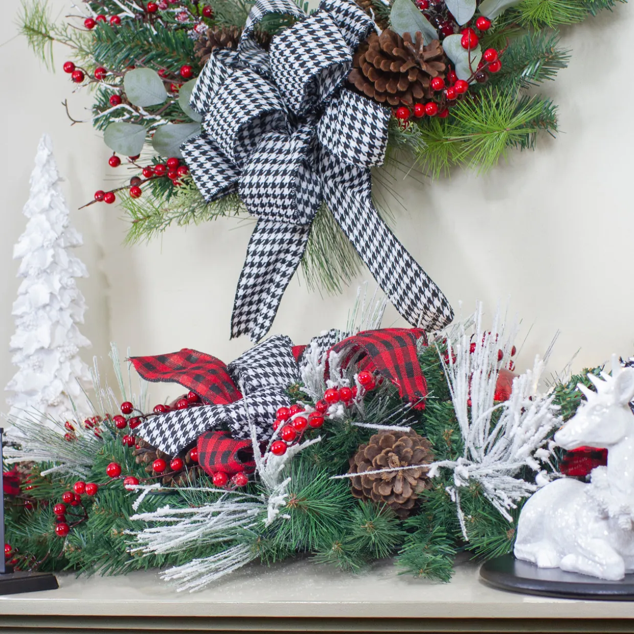 6' x 12" Plaid and Houndstooth and Berries Artificial Christmas Garland - Unlit