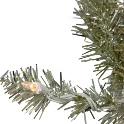 9 x 12 Pre-lit Metallic Sterling Silver Artificial Christmas Tinsel Garland - Clear Lights