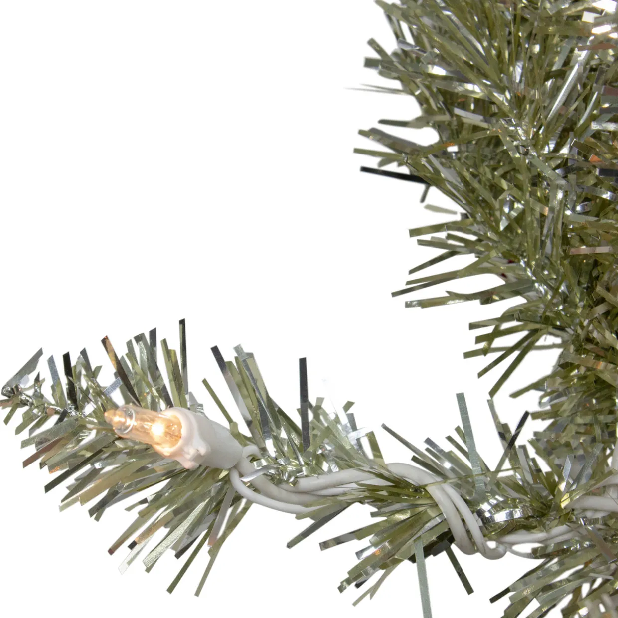 9 x 12 Pre-lit Metallic Sterling Silver Artificial Christmas Tinsel Garland - Clear Lights