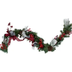 6' x 12" Pre-Lit Plaid Bows and Red Berries Artificial Christmas Garland - Warm White Lights