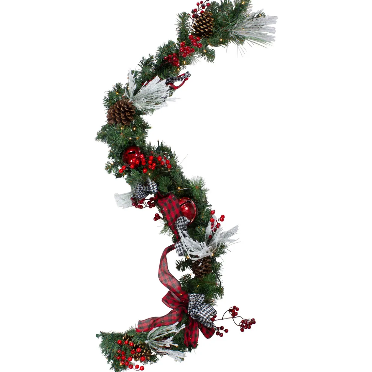 6' x 12" Pre-Lit Plaid Bows and Red Berries Artificial Christmas Garland - Warm White Lights