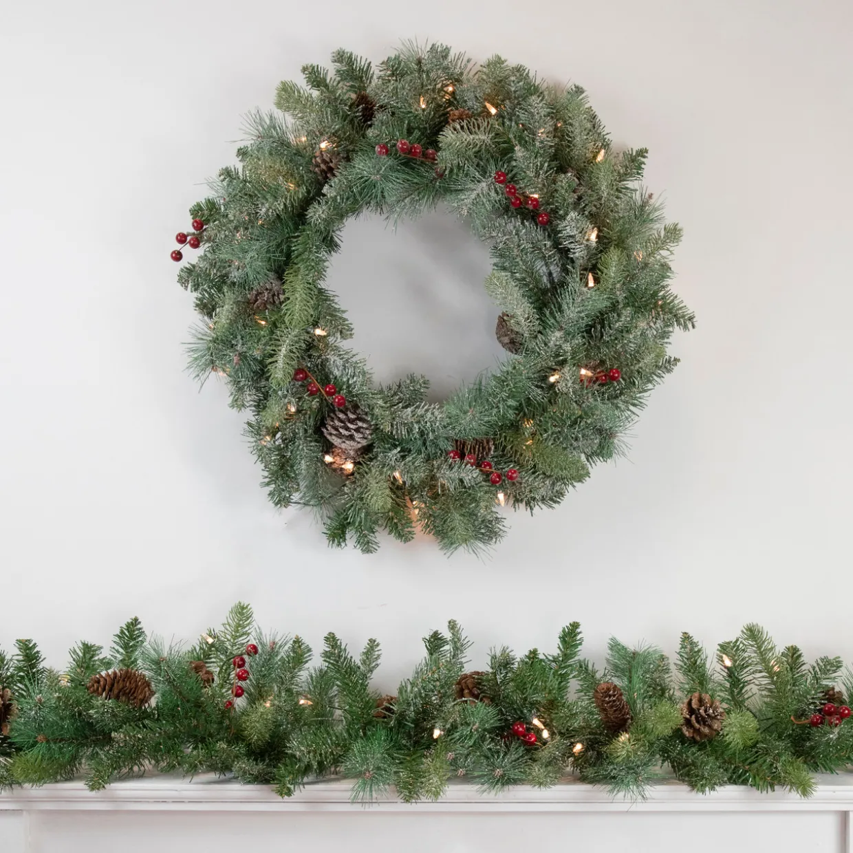 9' x 12 Pre-Lit Snowy Waterloo Pine Artificial Christmas Garland - Clear Lights