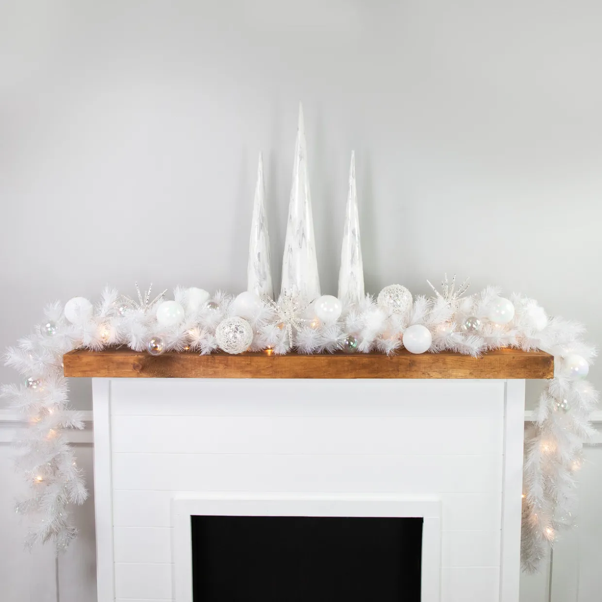 9' x 14" Pre-Lit White Alaskan Pine Artificial Christmas Garland, Warm White LED Lights