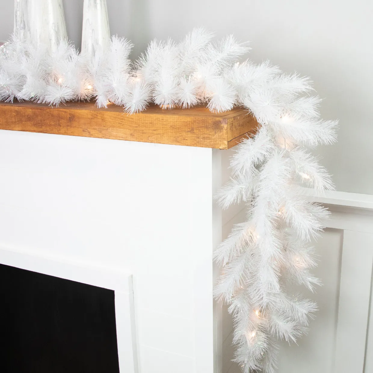9' x 14" Pre-Lit White Alaskan Pine Artificial Christmas Garland, Warm White LED Lights
