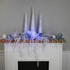 6' x 6" Pre-Lit White Christmas Garland with Red Jingle Bells, Multi-Color Lights