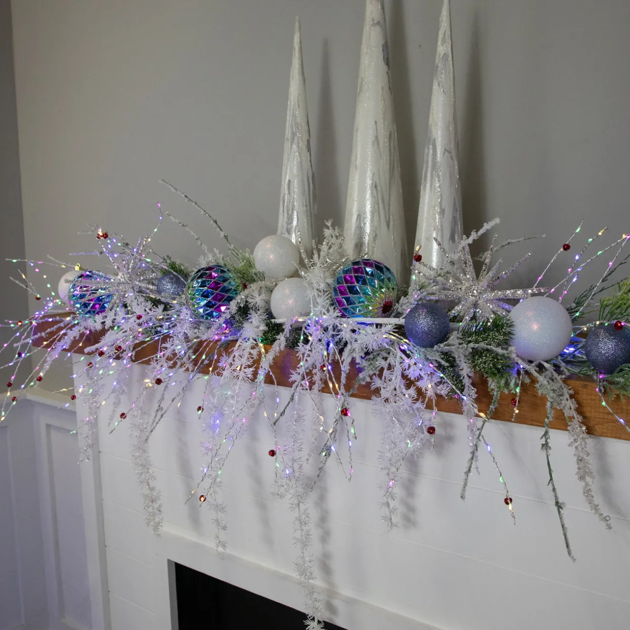 6' x 6" Pre-Lit White Christmas Garland with Red Jingle Bells, Multi-Color Lights