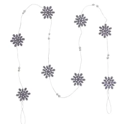 5' x 2" Purple Snowflake Christmas Garland with Silver Beads, Unlit