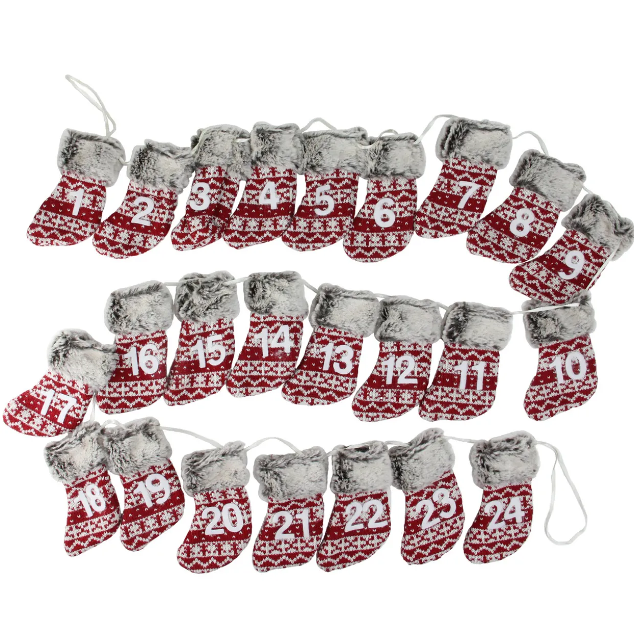 7.8' x 5" Red and Gray Countdown Christmas Stocking Garland - Unlit