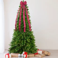 48" x 10" Red and White Striped 16 Loop Christmas Bow Decoration