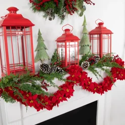 6' x 3" Red Artificial Poinsettia Floral Christmas Garland - Unlit