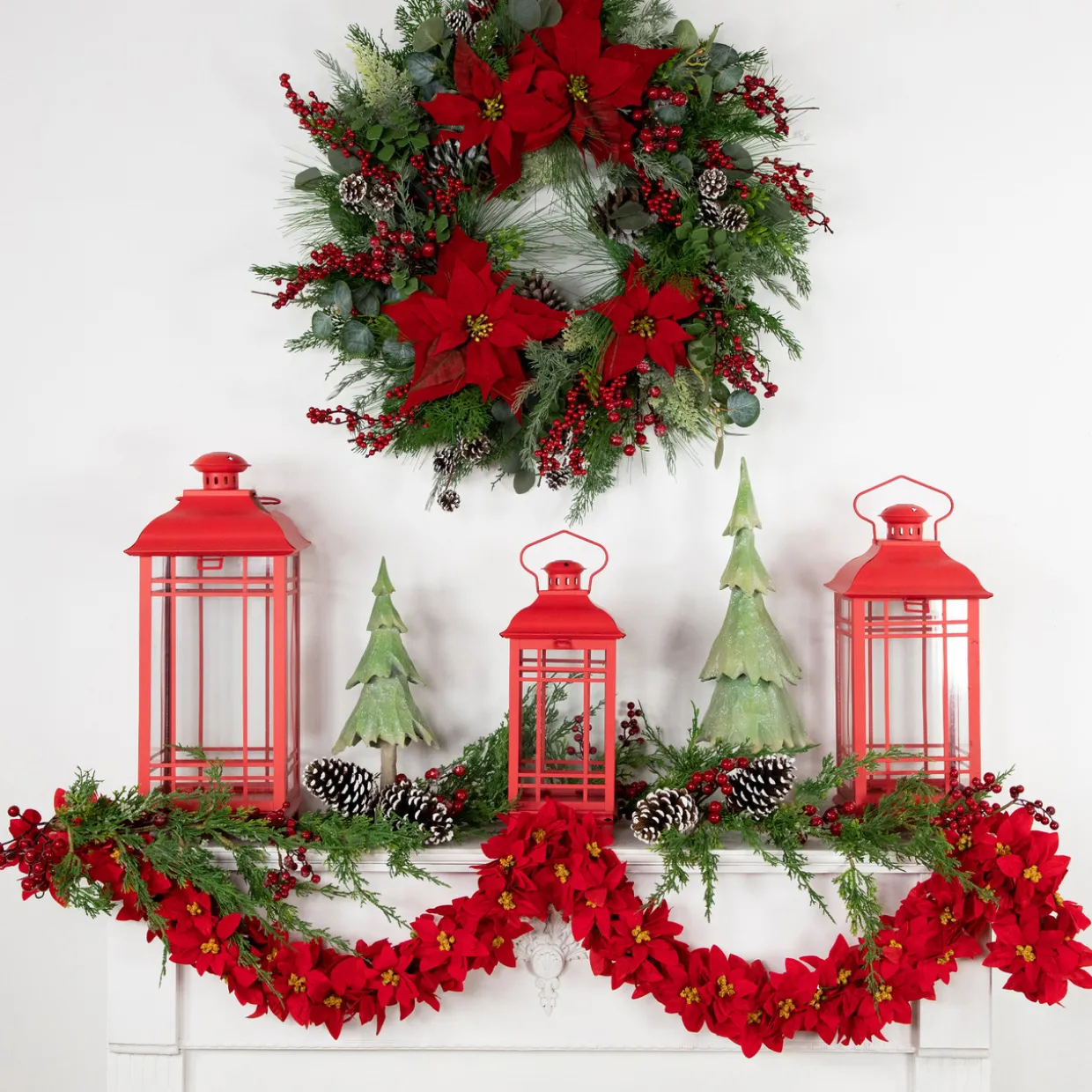 6' x 3" Red Artificial Poinsettia Floral Christmas Garland - Unlit