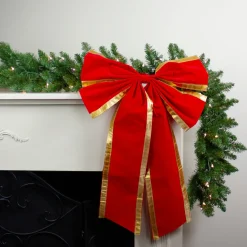 18" x 30" Red 4-Loop Velveteen Christmas Bow with Gold Trim