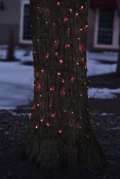 2' x 8' Red Mini Net Style Tree Trunk Wrap Christmas Lights, Brown Wire