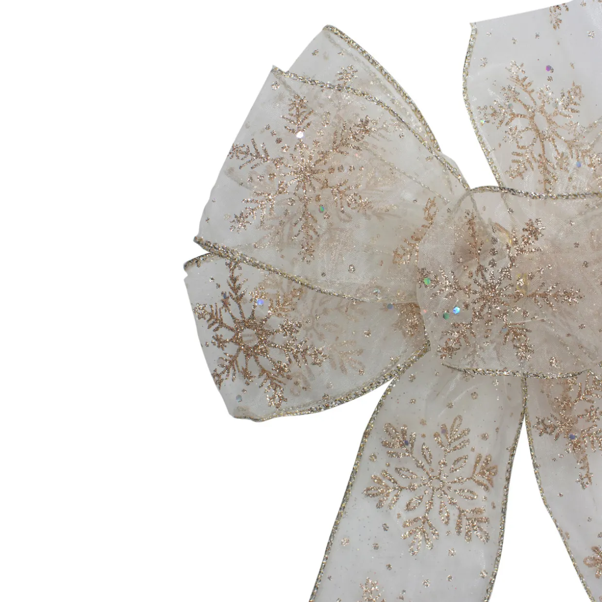 14" x 9" Sheer and Gold Snowflake 6 Loop Christmas Bow Decoration
