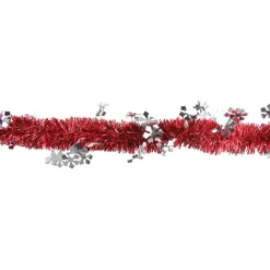 12' x 3" Shiny Red Tinsel with Silver Snowflakes Artificial Christmas Garland - Unlit