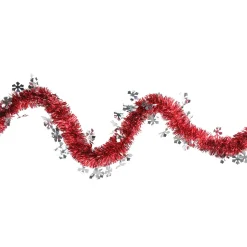 12' x 3" Shiny Red Tinsel with Silver Snowflakes Artificial Christmas Garland - Unlit