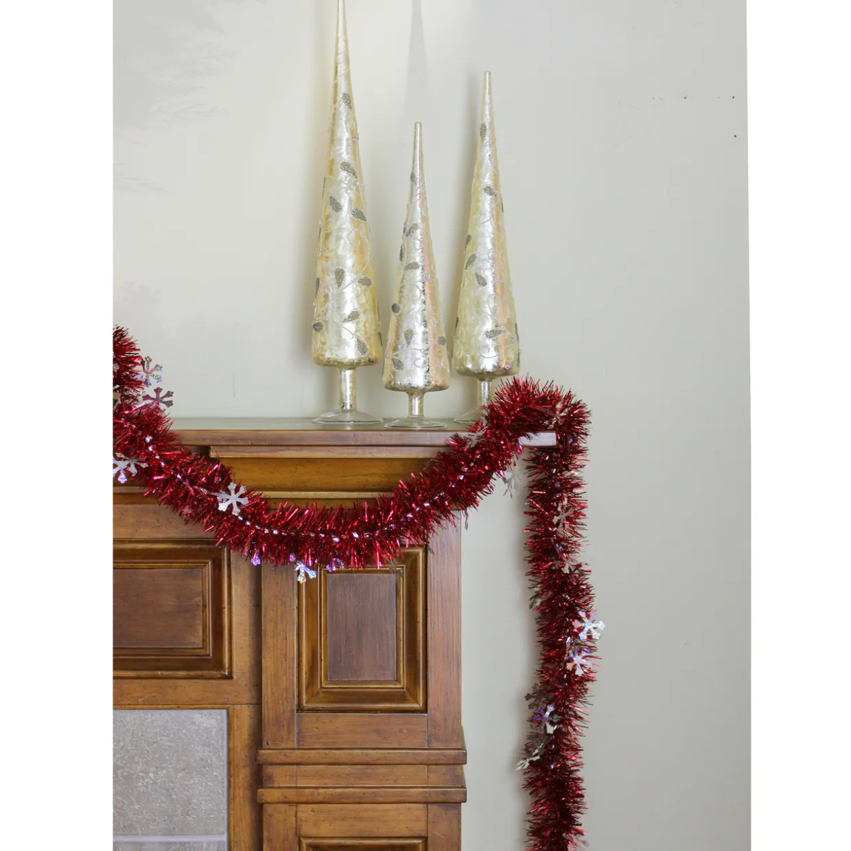 12' x 3" Shiny Red Tinsel with Silver Snowflakes Artificial Christmas Garland - Unlit