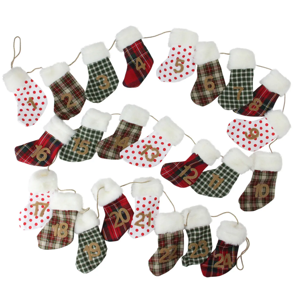 8' x 1" White and Red Stocking Artificial Christmas Garland - Unlit