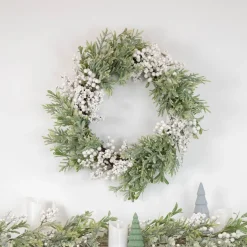 5' x 10" White Berry and Frosted Pine Christmas Garland, Unlit