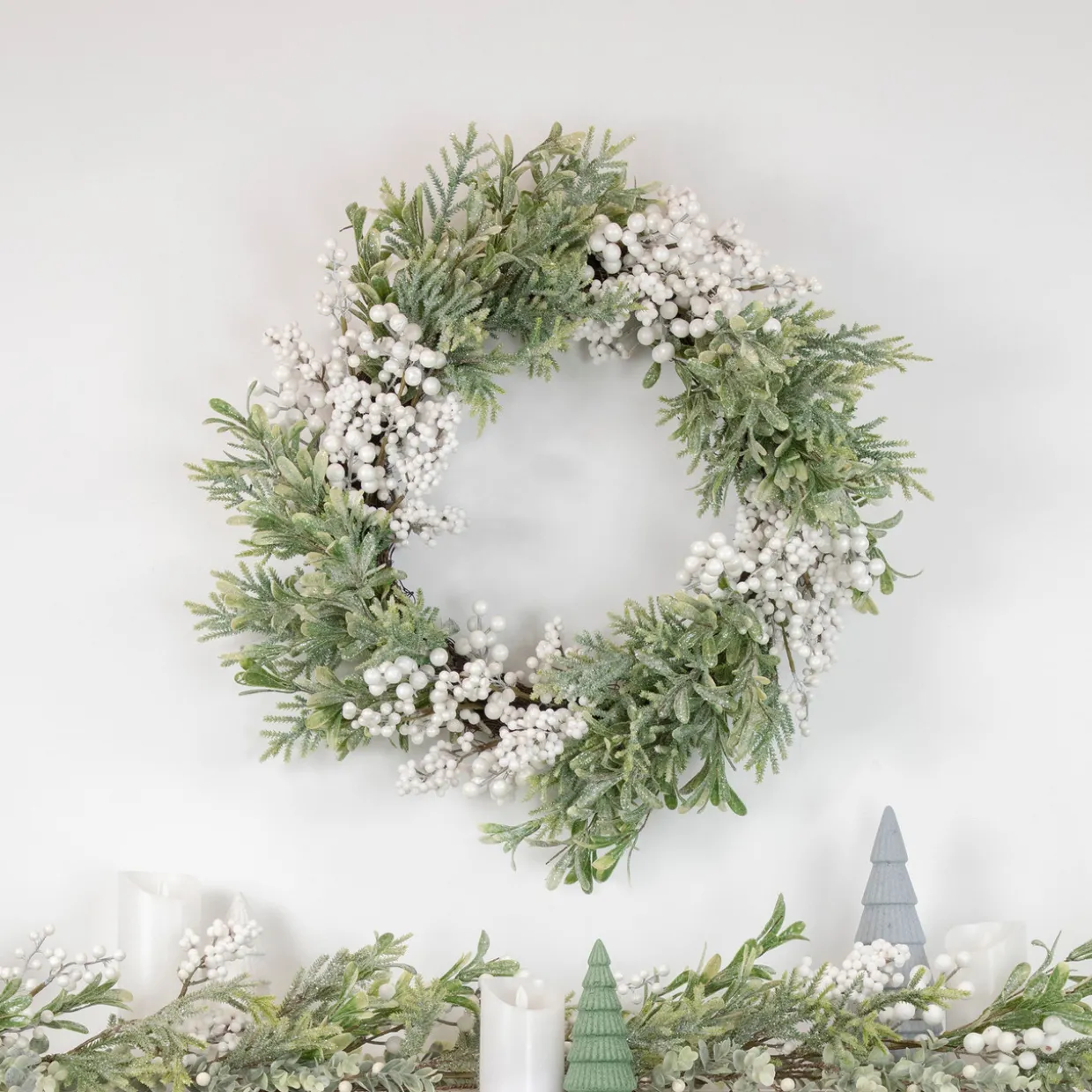 5' x 10" White Berry and Frosted Pine Christmas Garland, Unlit