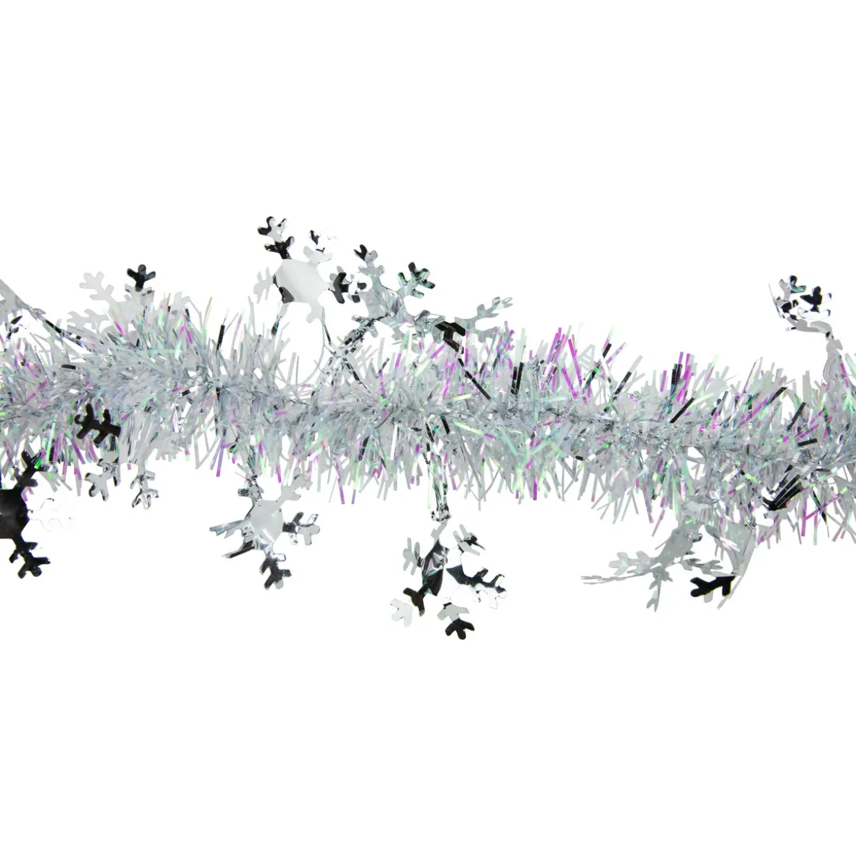 12' x 3" White Iridescent and Silver Snowflakes Christmas Tinsel Garland - Unlit