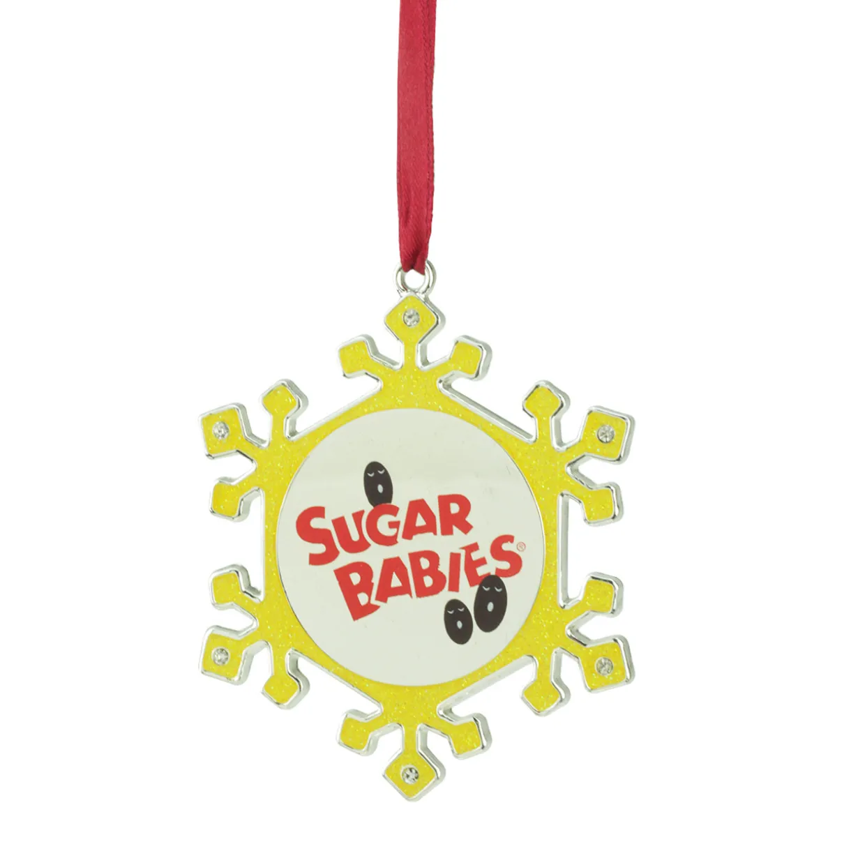 3.5" Yellow and Red Snowflake Sugar Babies Candy Logo Christmas Ornament