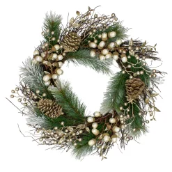Acorn and Pine Cone Flocked Pine Needle Artificial Christmas Wreath - 22" - Unlit