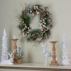 Acorn and Pine Cone Flocked Pine Needle Artificial Christmas Wreath - 22" - Unlit