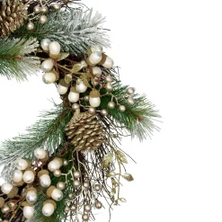 Acorn and Pine Cone Flocked Pine Needle Artificial Christmas Wreath - 22