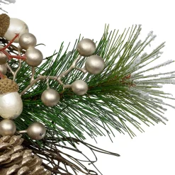 Acorn and Pine Cone Flocked Pine Needle Artificial Christmas Wreath - 22