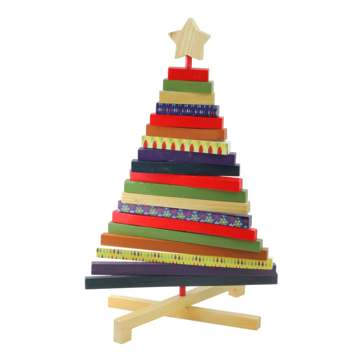 Adjustable Wooden Christmas Tree Decoration - 15.5" - Multicolor