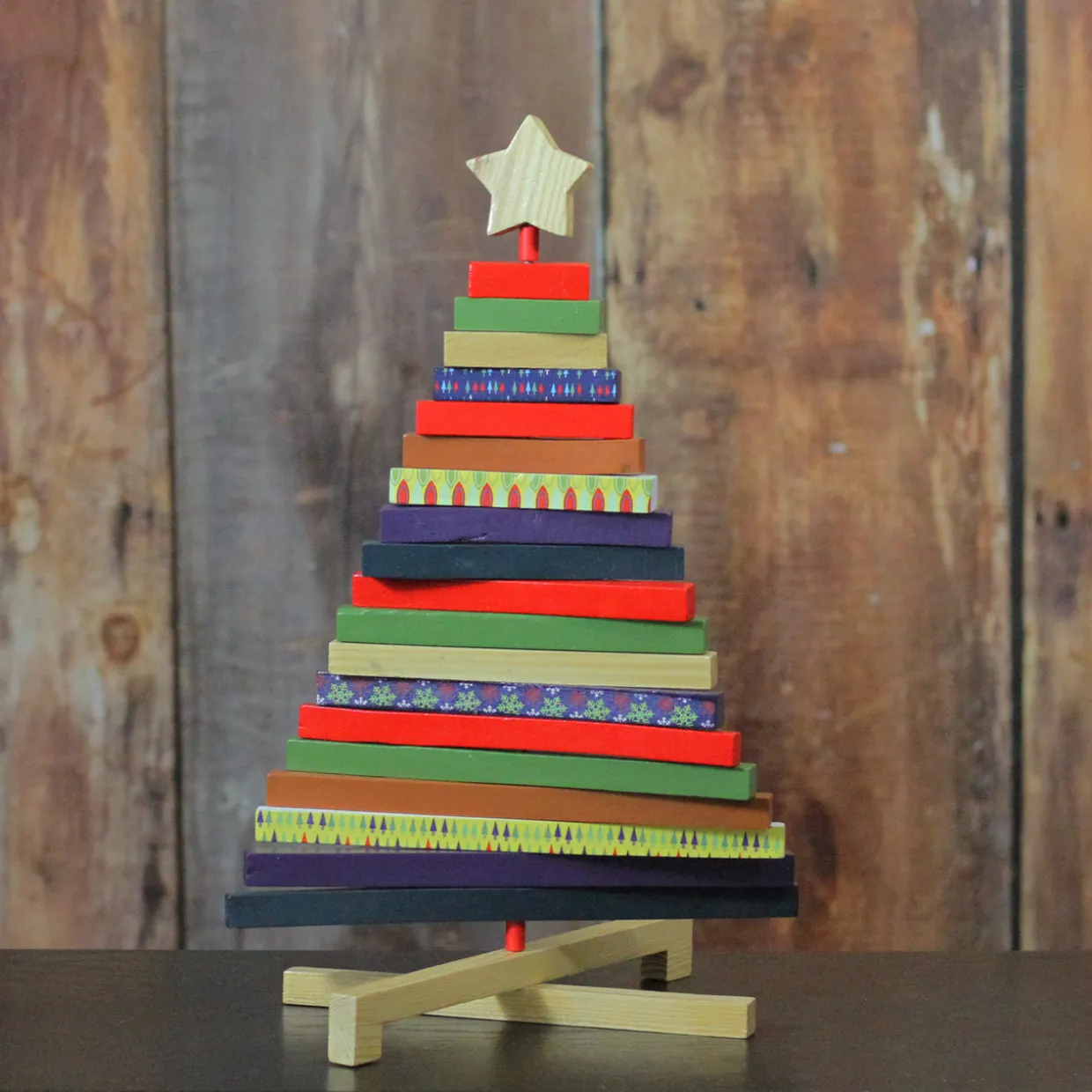 Adjustable Wooden Christmas Tree Decoration - 15.5" - Multicolor