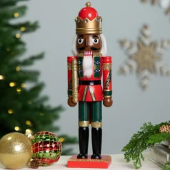 African American Nutcracker King Christmas Figure - 14.25" - Red and Green