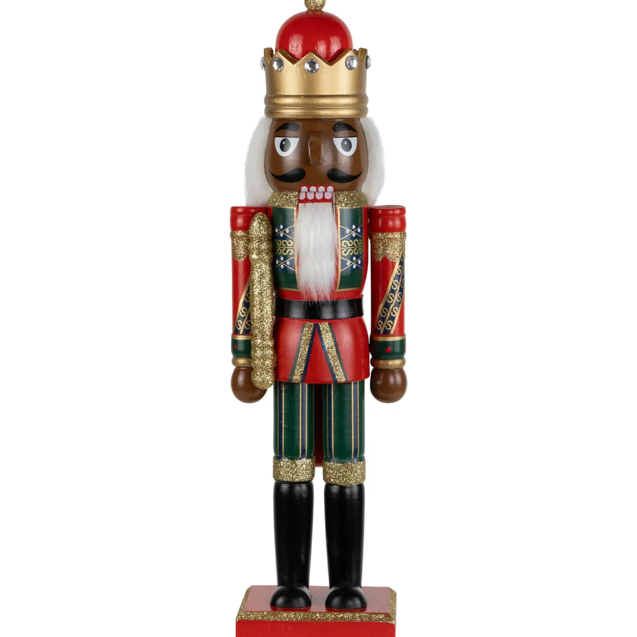 African American Nutcracker King Christmas Figure - 14.25" - Red and Green