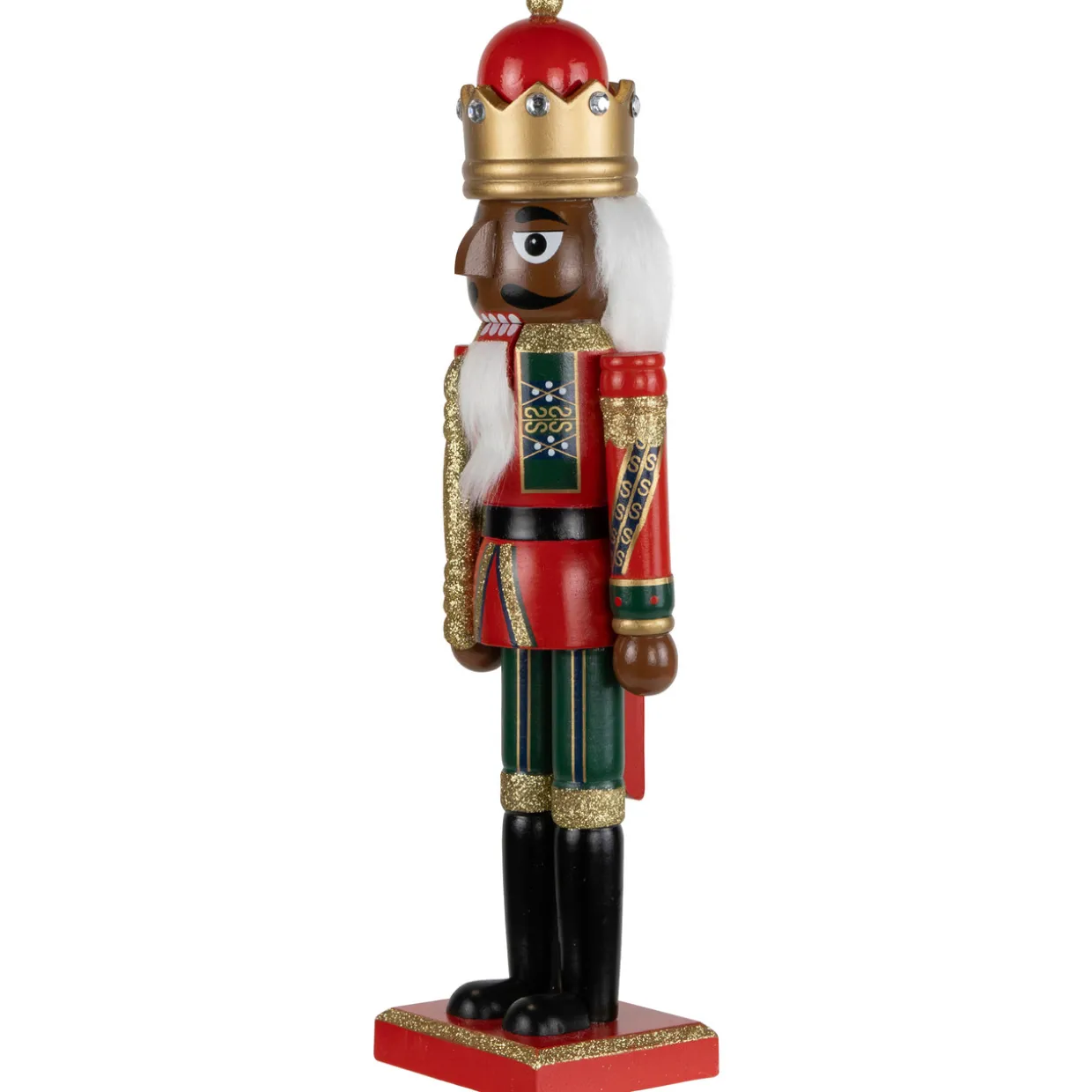 African American Nutcracker King Christmas Figure - 14.25" - Red and Green